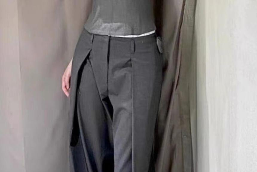 High Waist Plain Loose-Fit Wide-Leg Slacks Product Image