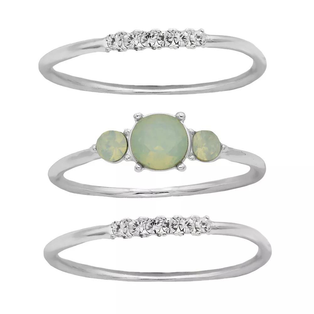 City Luxe Crystal Stack Ring Set, Women's, Size: 9, Silver Tone Green Product Image