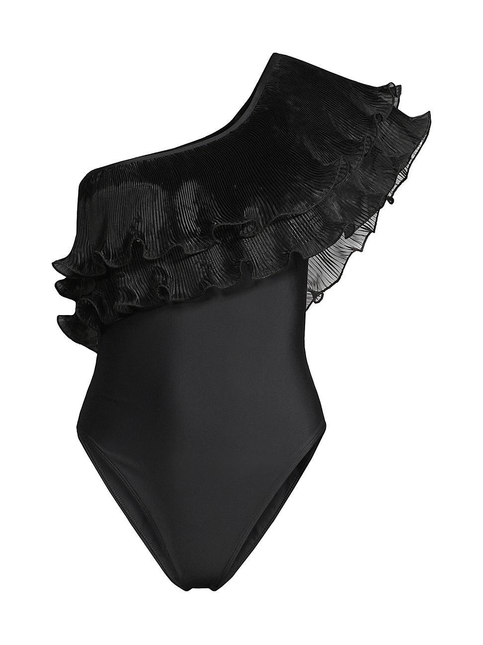 Womens Pleated Organza One-Piece Swimsuit Product Image