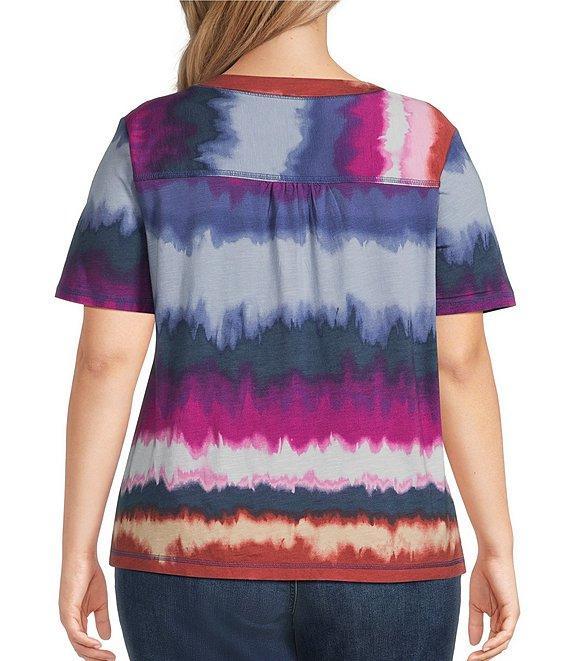 Westbound Plus Size Wavy Stripe Short Sleeve V-Neck Top Product Image