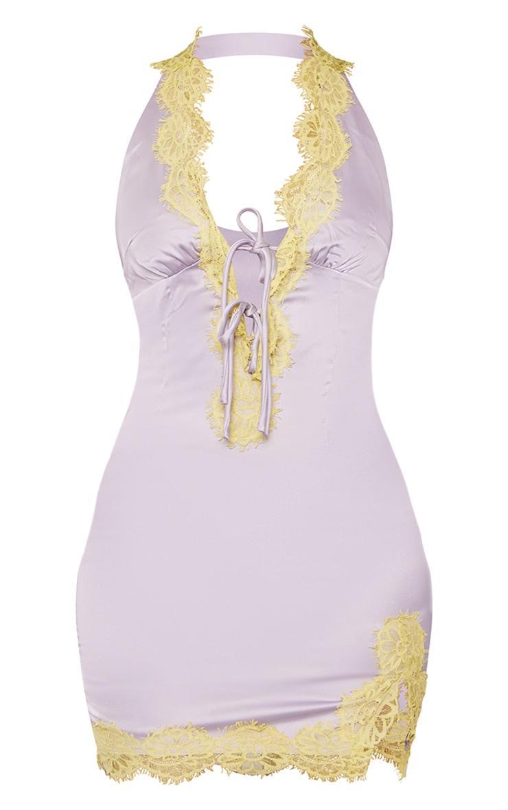 Tall Lilac Lace Detail Tie Front Bodycon Dress Product Image