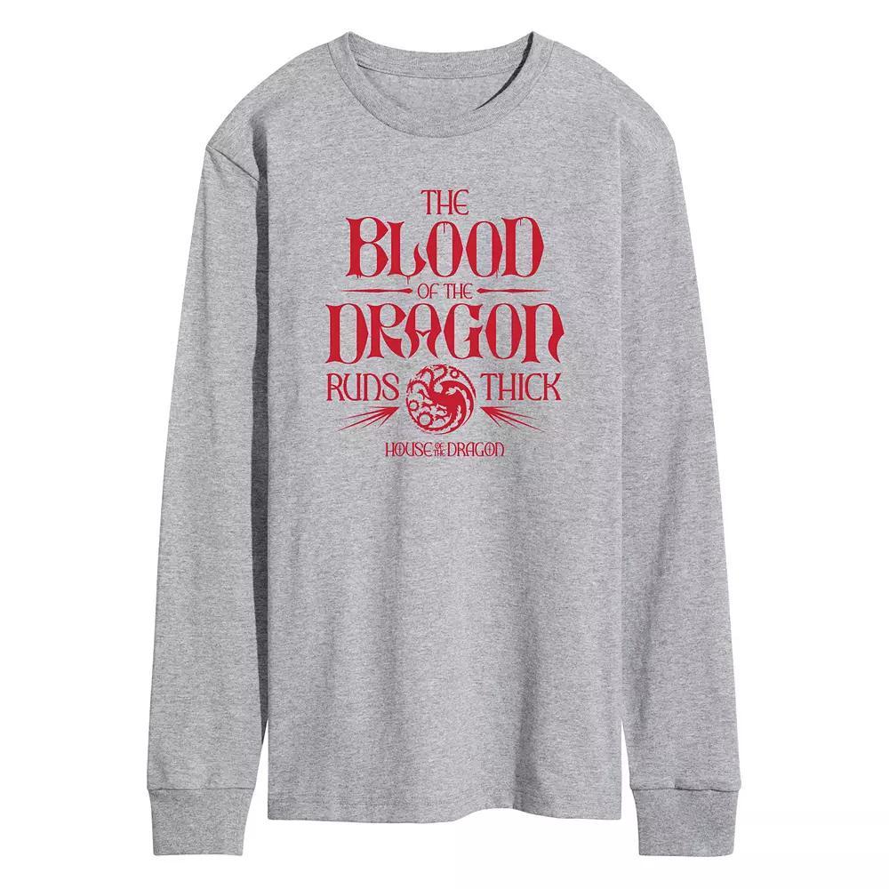 Mens House Of The Dragon Blood Of Dragon Long Sleeve Graphic Tee Grey Gray Product Image