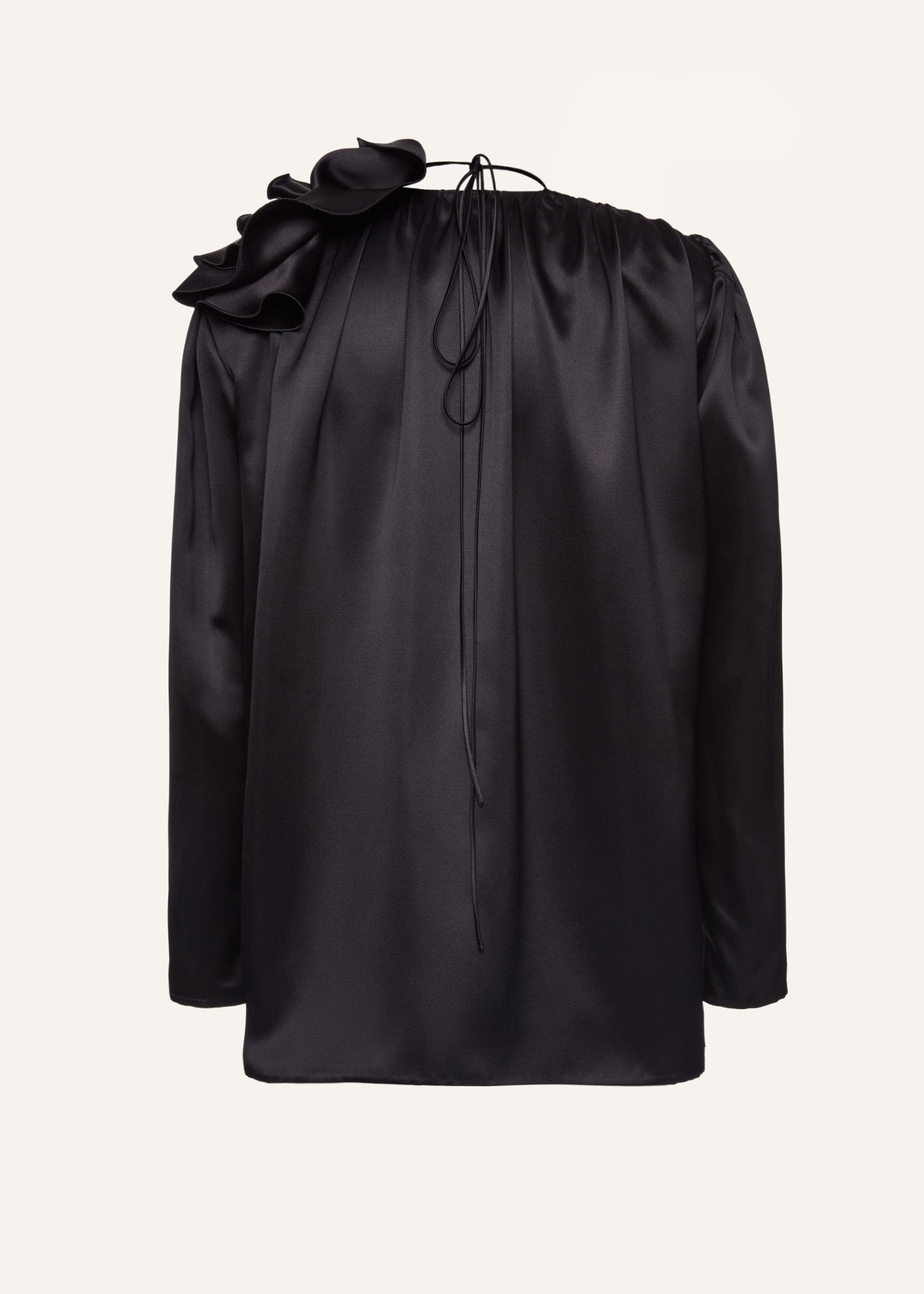 Classic shirred flower blouse in black Product Image