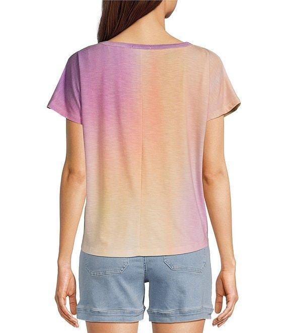 Democracy Tie-Dye Knit Scoop Neck Short Sleeve Twist Front Hem Knit Top Product Image