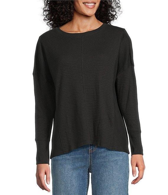Westbound Petite Size Waffle Long Sleeve Pullover Top Product Image