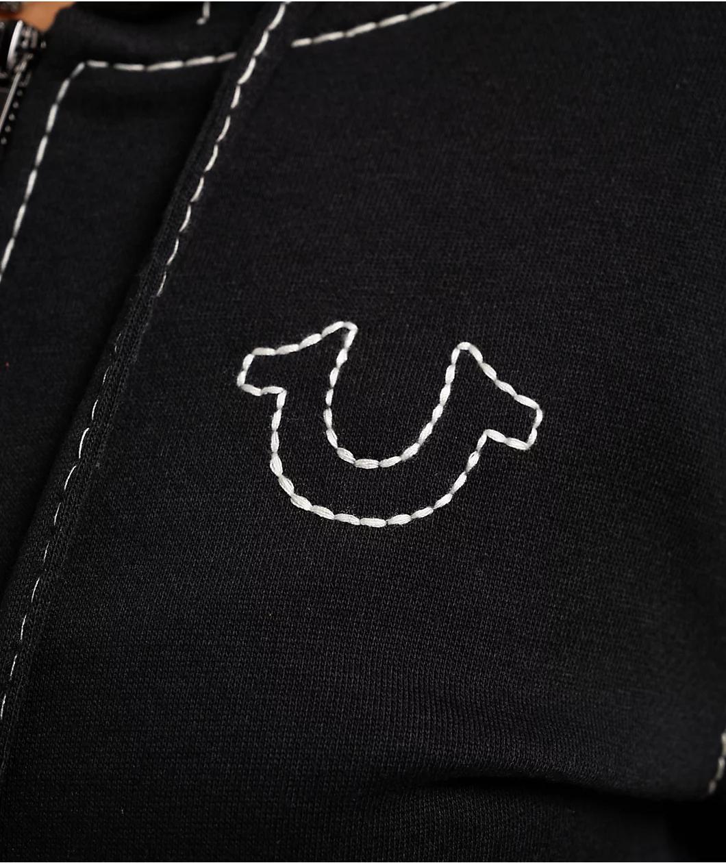 True Religion Big T Buddha Black Crop Zip Hoodie Product Image