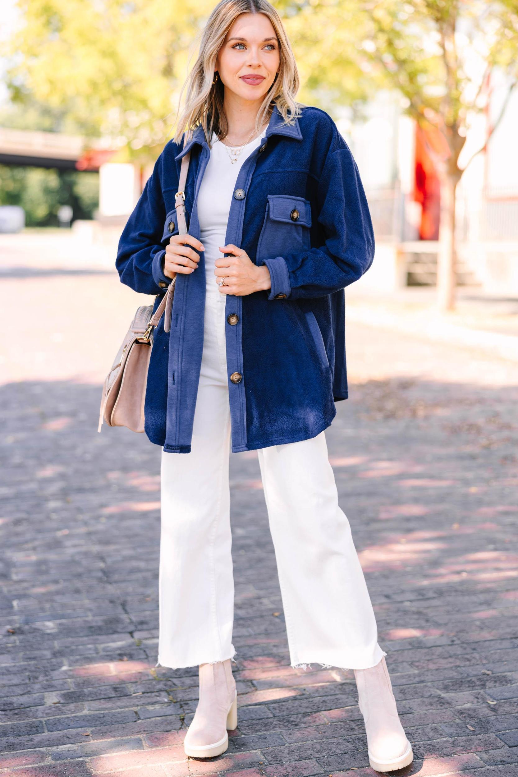 What I Like Navy Blue Fleece Shacket Female Product Image
