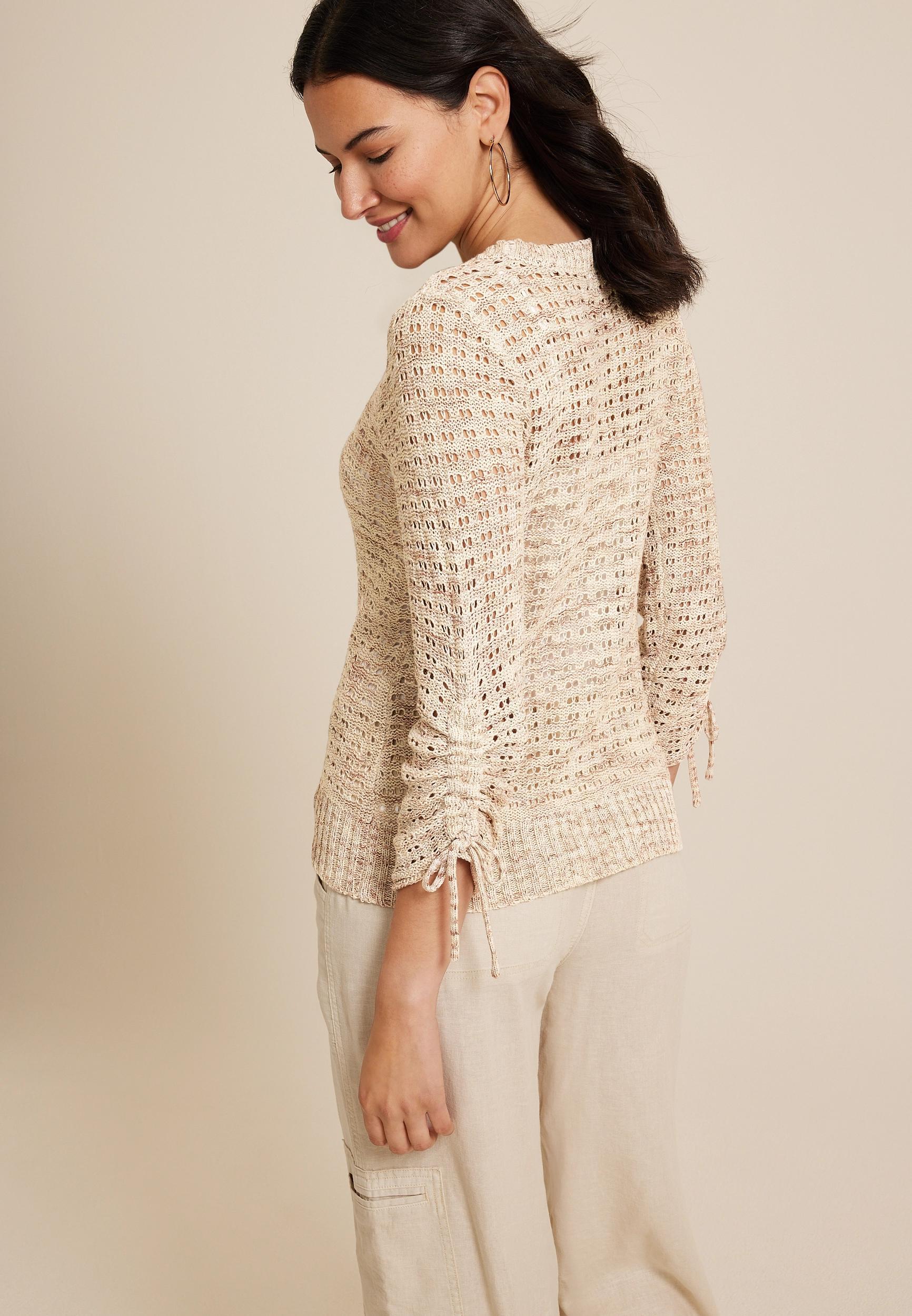 Maurices Womens Marled Pointelle Cinched Sleeve Sweater White Size X Small Product Image
