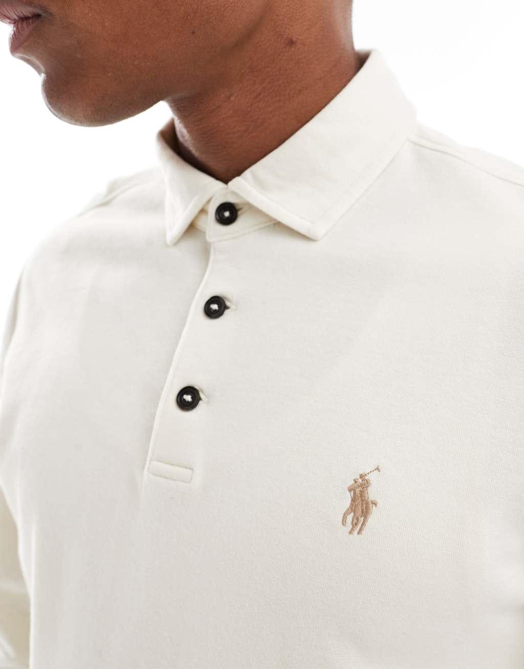 Polo Ralph Lauren icon logo rugby double knit sweatshirt in cream Product Image