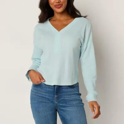 a.n.a Waffle Womens V Neck Long Sleeve T-Shirt Product Image