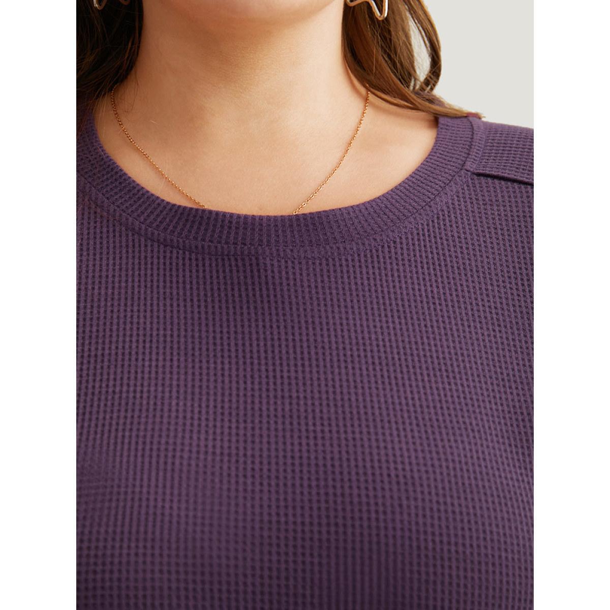Plus Size Waffle Knit Lace Panel Drop Shoulder Sweatshirt Women Eggplant Elegant Elastic cuffs Round Neck Dailywear Sweatshirts BloomChic 18-20/2X Product Image