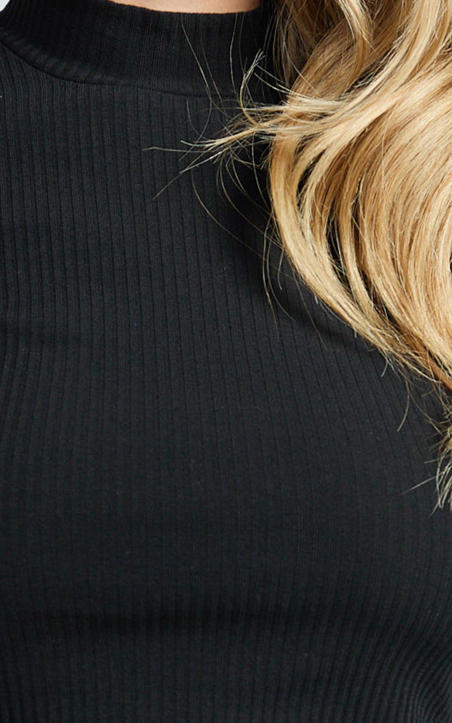Tilda Top - High Neck Short Sleeve Fitted Top in Black Product Image