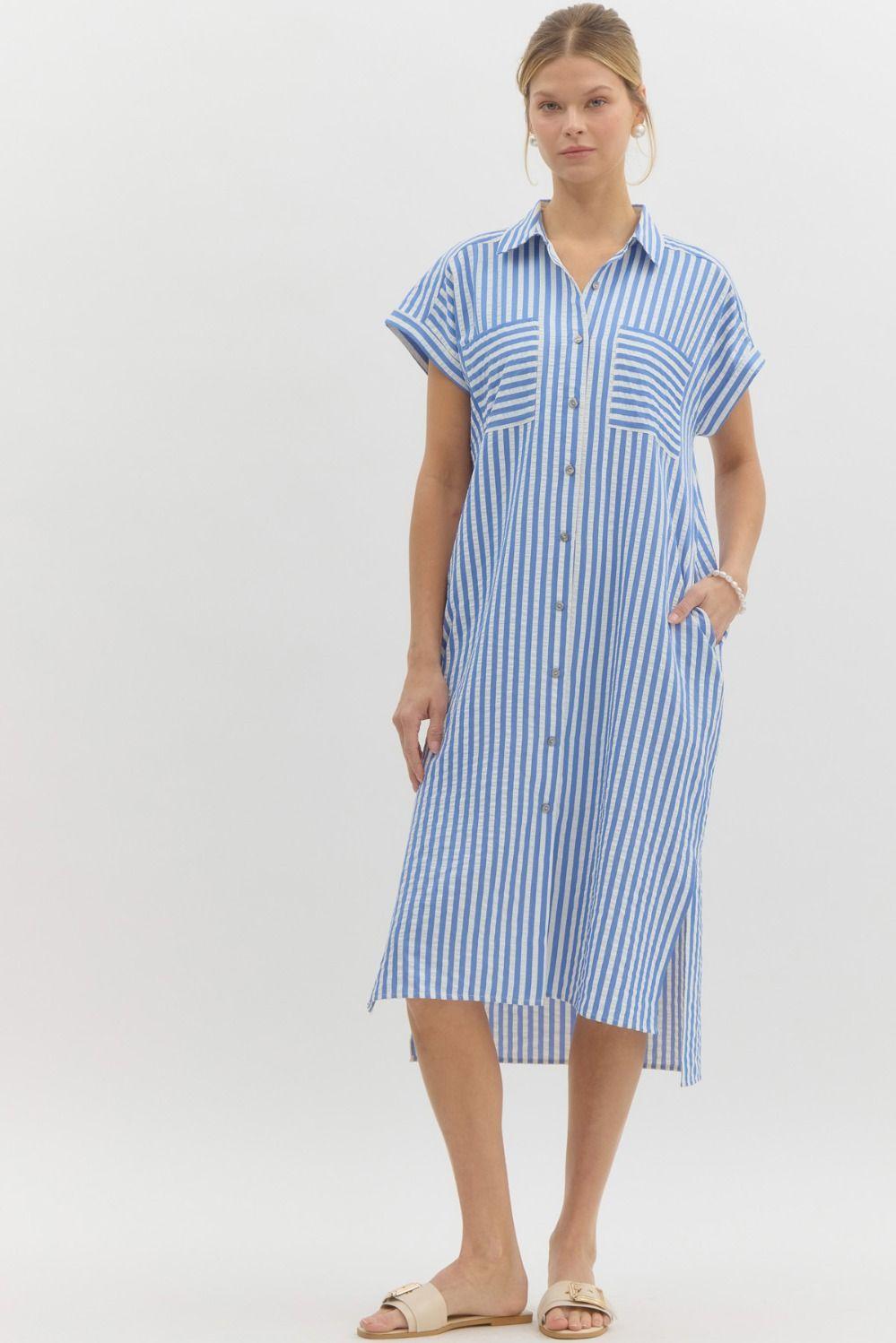 Classic Stripe Midi Shirt Dress Product Image