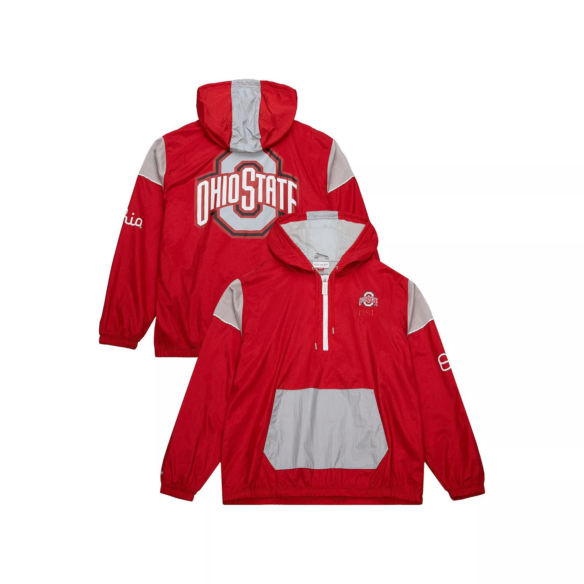 Men's Mitchell & Ness Scarlet Ohio State Buckeyes Team 3.0 Anorak Half-Zip Hoodie, Size: 2XL, Red Product Image