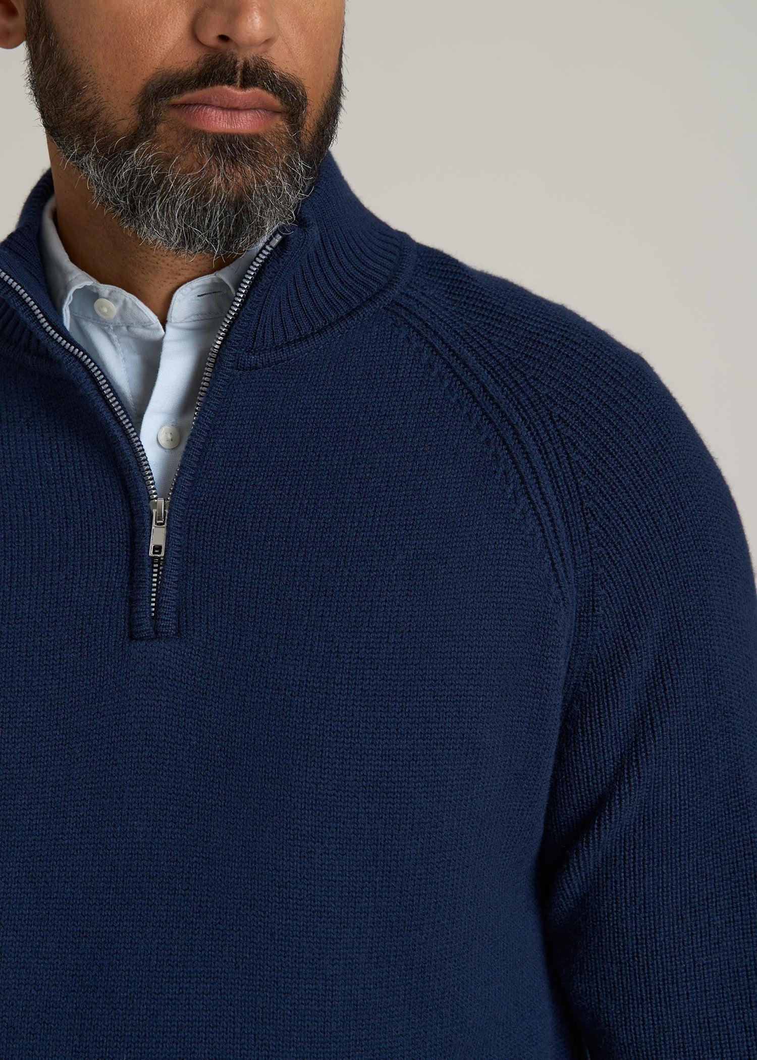 Chunky Merino Quarter-Zip Sweater for Tall Men in Patriot Blue Product Image