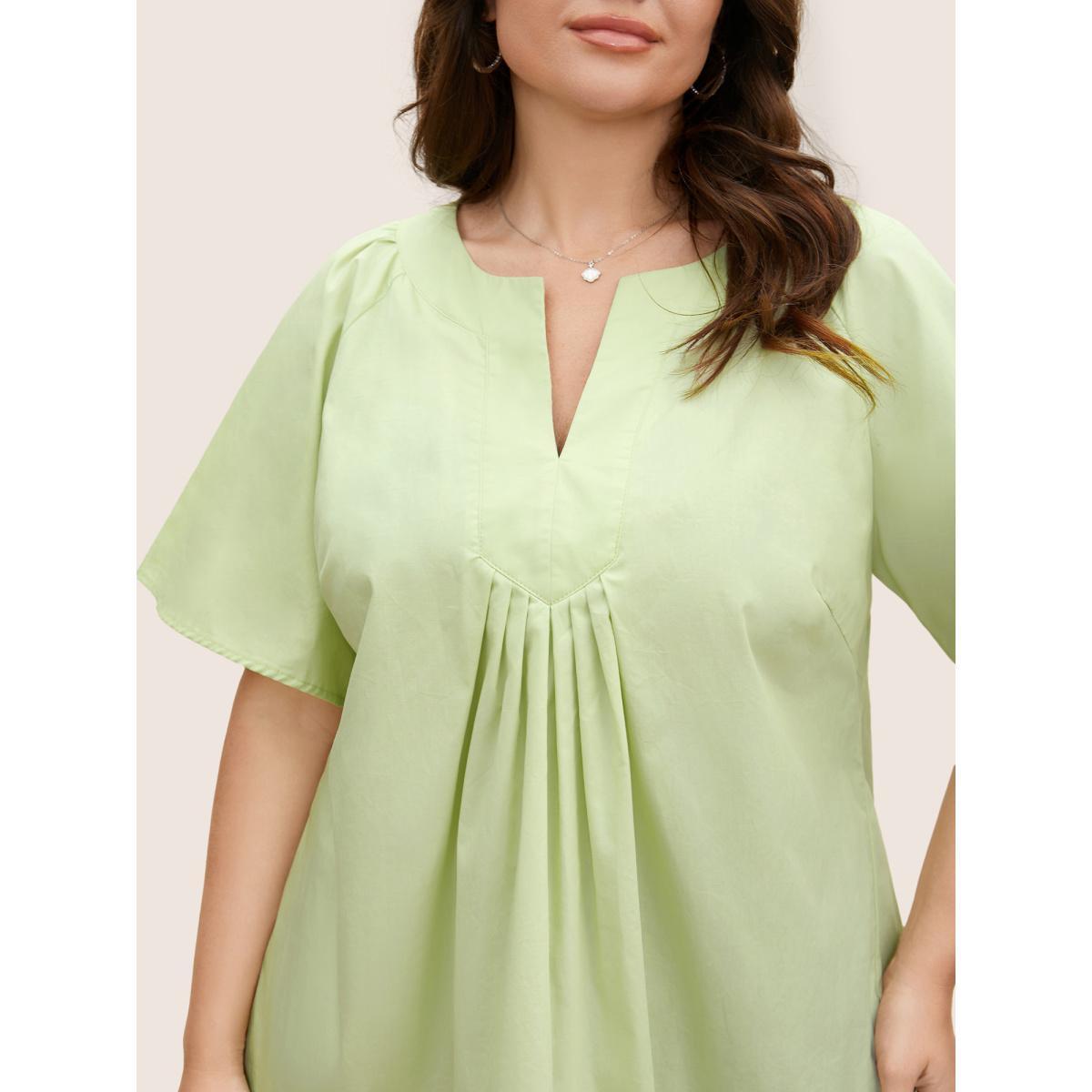 Plus Size LightGreen Ruffle Sleeve Ruffle Sleeve Pleated Blouse Women Casual Short sleeve V-neck Everyday Blouses BloomChic 14-16/1X Product Image