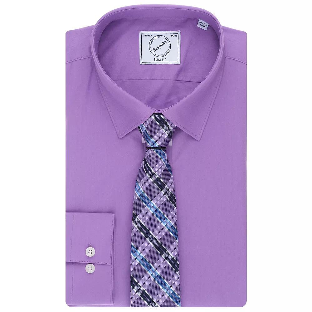 Men's Bespoke Slim-Fit Dress Shirt & Tie Set, Size: XL-34/35, Purple Product Image