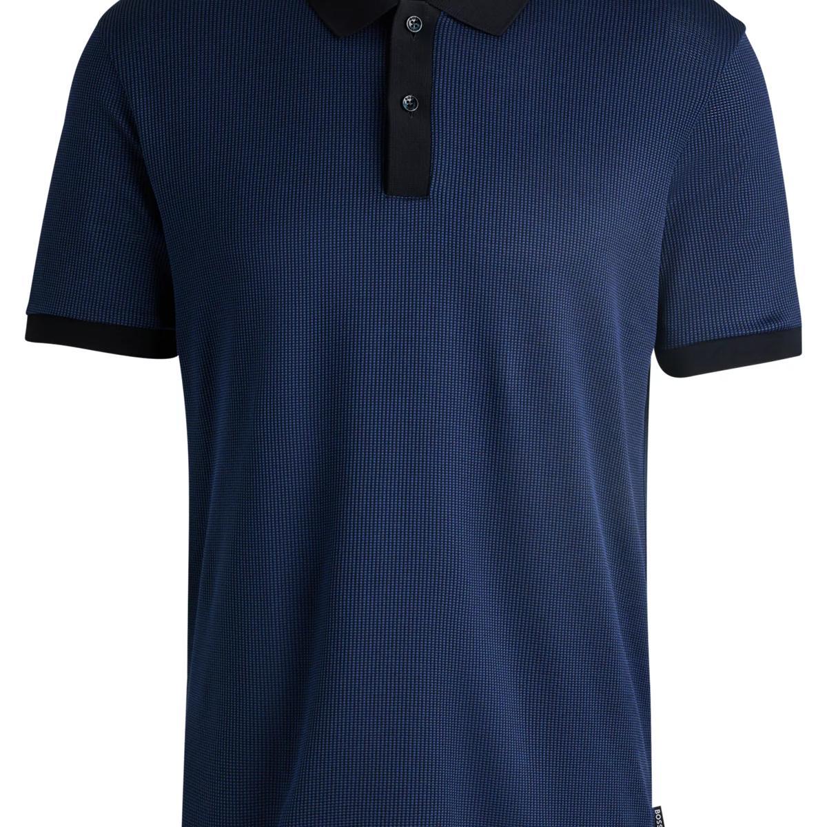 BOSS Structured-Cotton Polo Shirt With Solid Trims Product Image