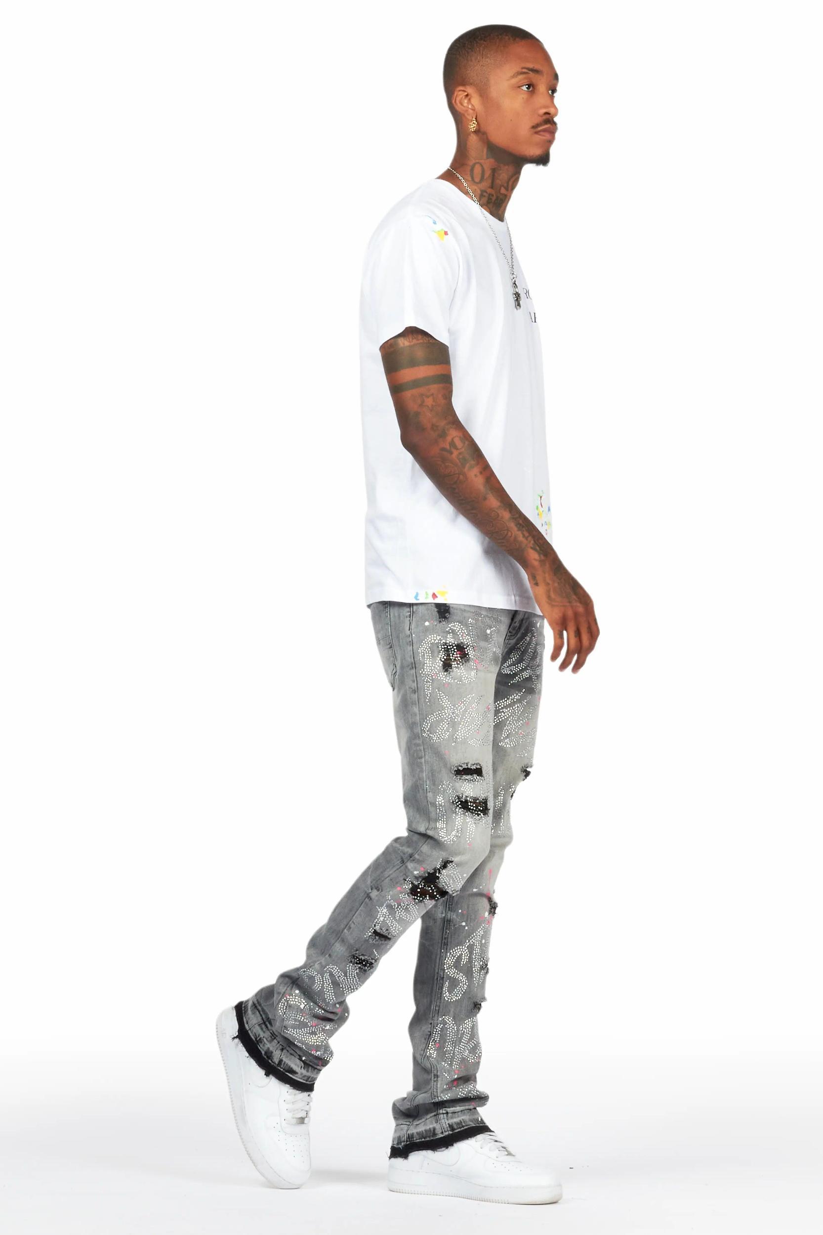 Eren Grey/Pink Stacked Flare Jean Male Product Image
