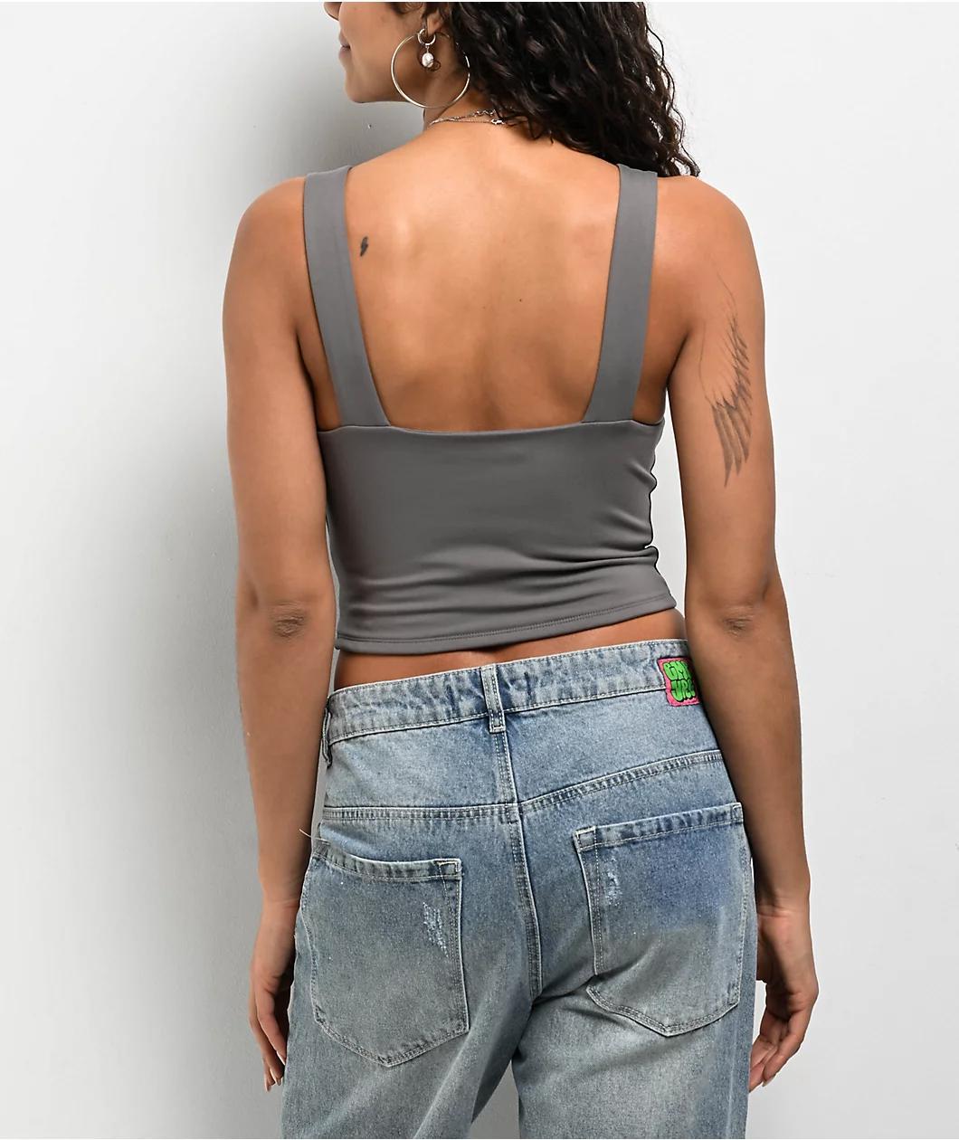 Freeworld Pheobe Grey V-Neck Crop Tank Top Product Image
