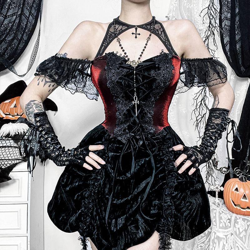 Sleeveless Lace Cutout Mini A-Line Dress Product Image