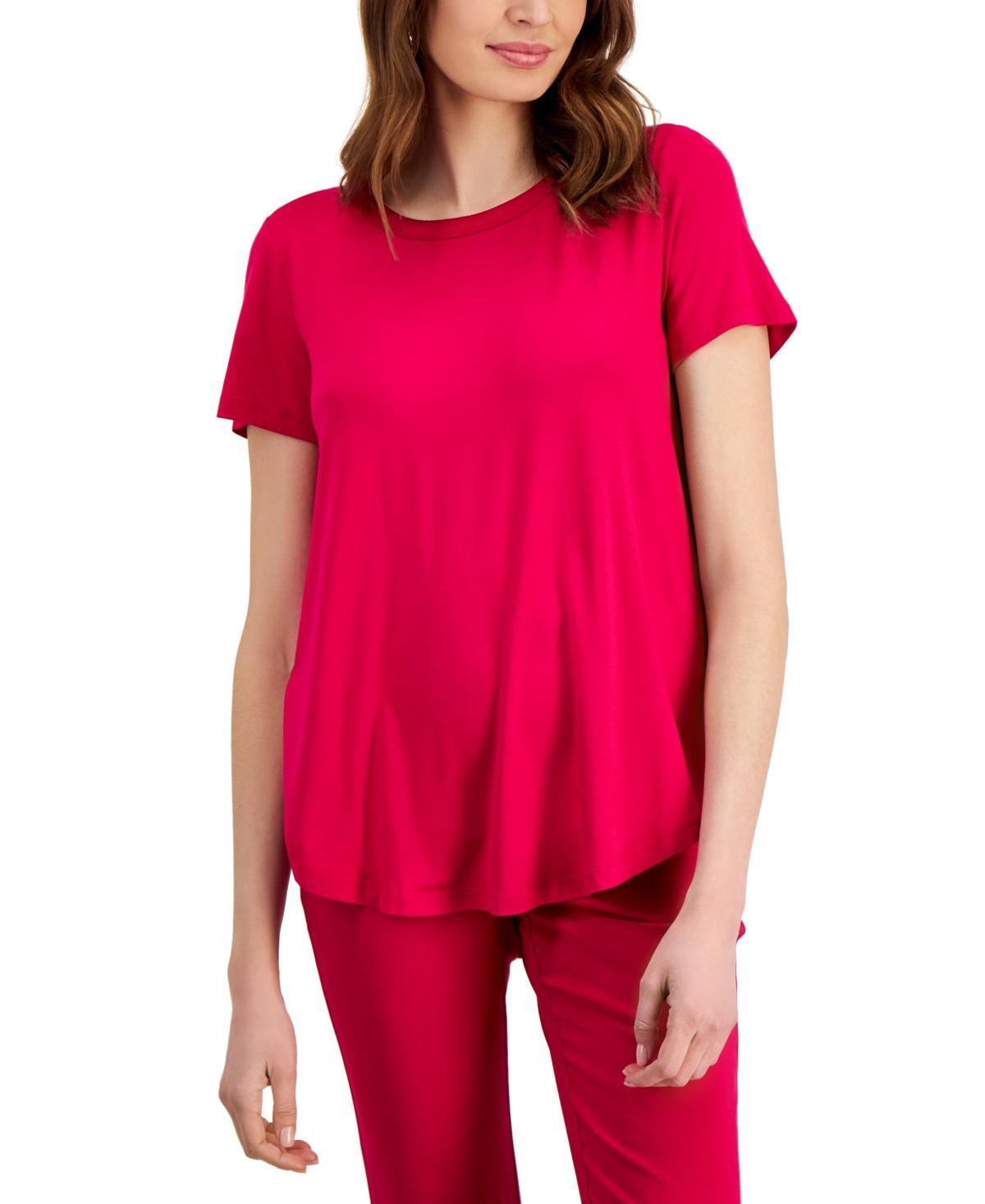 Jm Collection Womens Satin-Trim Knit Short-Sleeve Top, Created for Macys Product Image