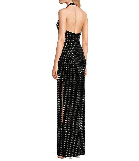 B. Darlin Velvet Rhinestone V-Neck Halter Dress Product Image