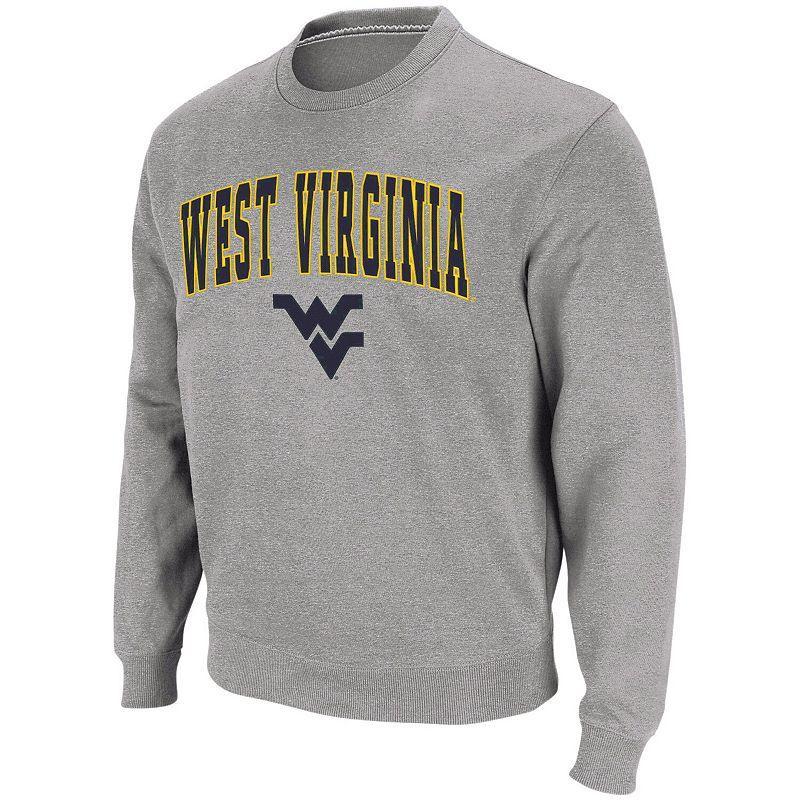 Men's Colosseum Heather Gray West Virginia Mountaineers Arch & Logo Crew Neck Sweatshirt, Size: XL, Grey Product Image