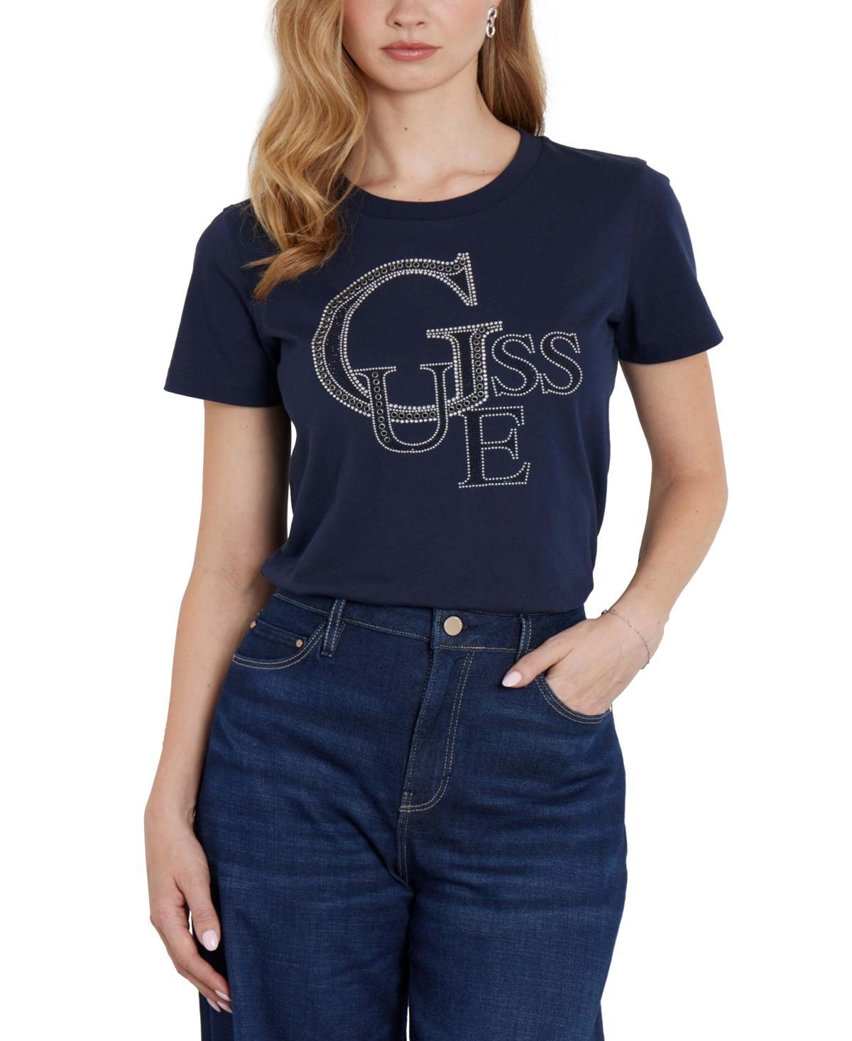 Guess Womens Studded Logo Short-Sleeve T-Shirt Product Image
