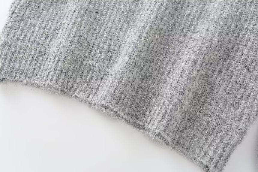 Round Neck Cold Shoulder Plain Sweater Product Image