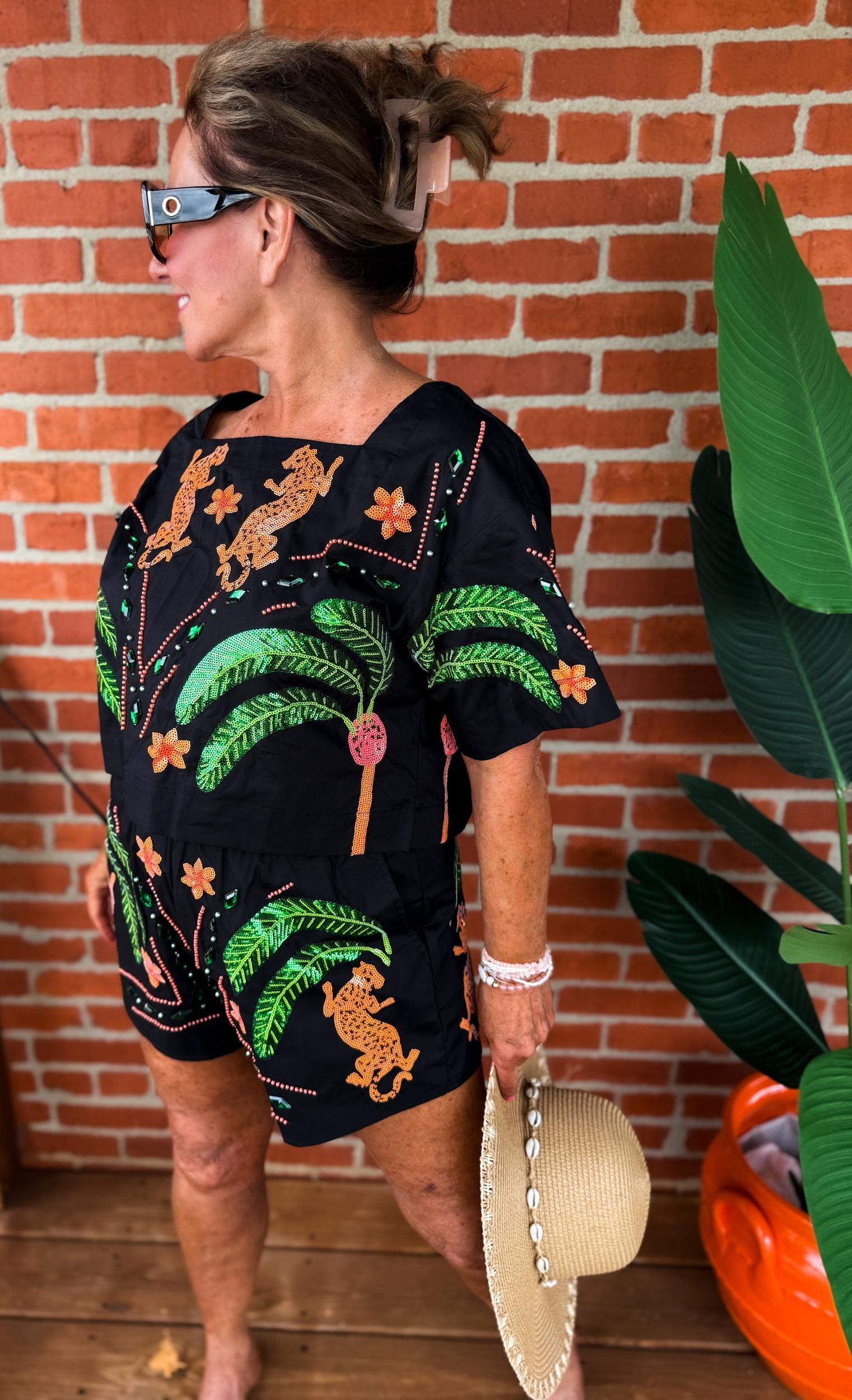 Black Palm Tree & Jaguar Shorts Product Image