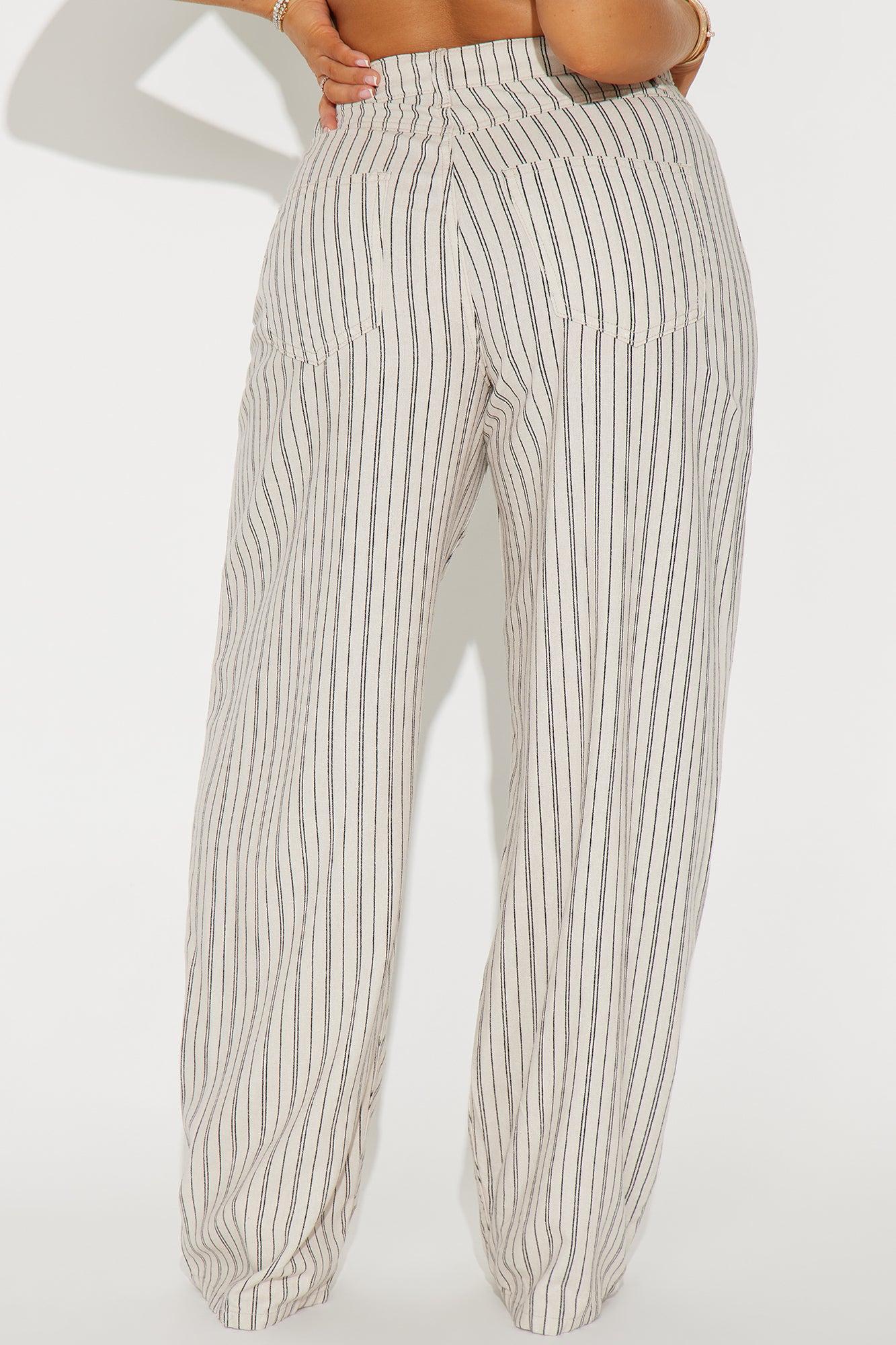 Cecilia Pinstripe Linen Pant - Oatmeal Product Image