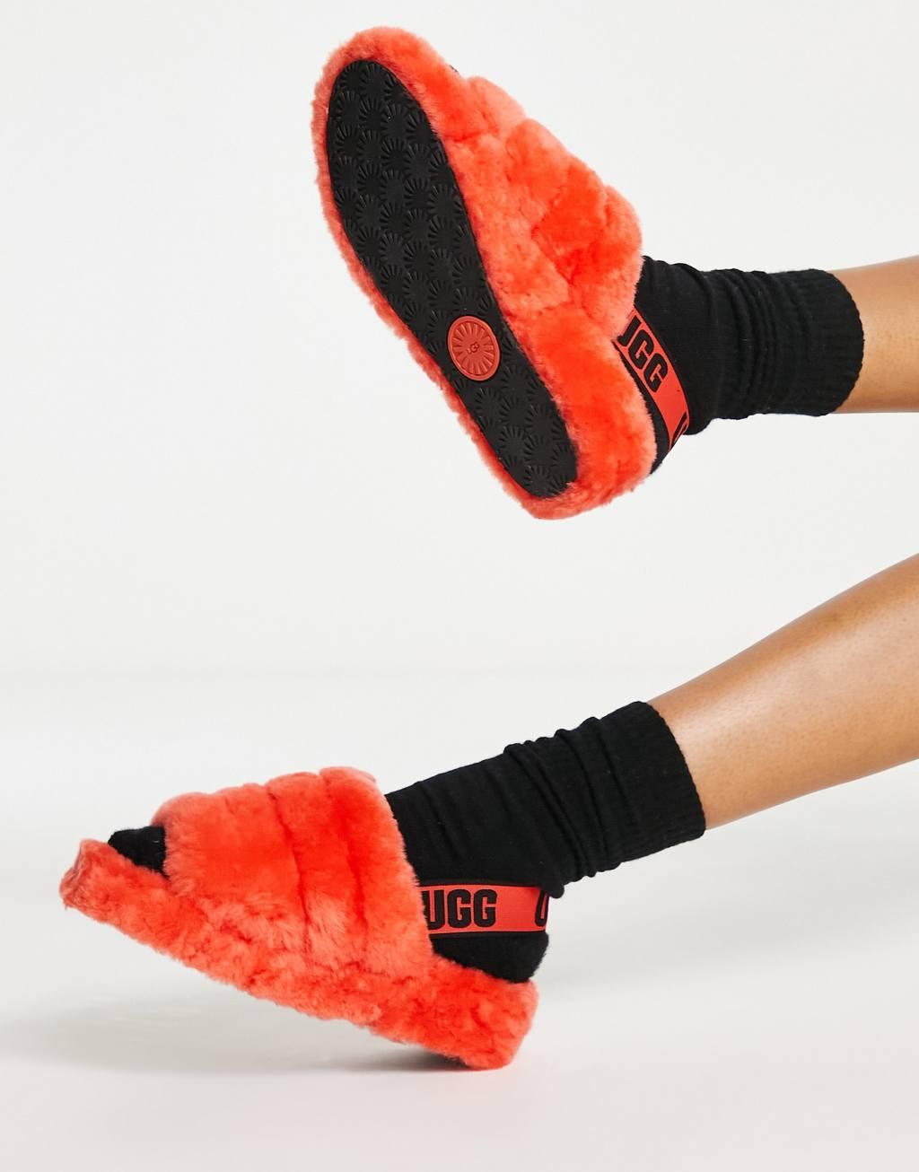 UGG Fluff Yeah slides in hazard orange Product Image
