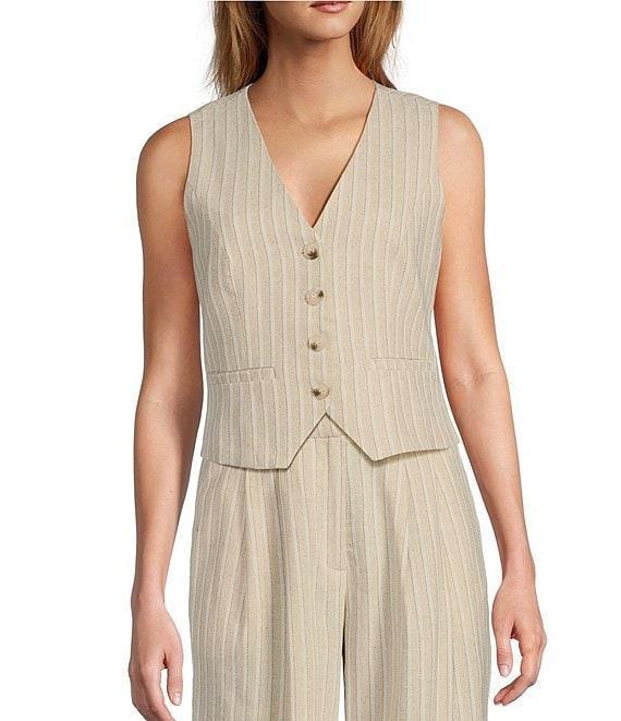 Lucy Paris Rowena Pinstripe V-Neck Sleeveless Button Front Vest Product Image