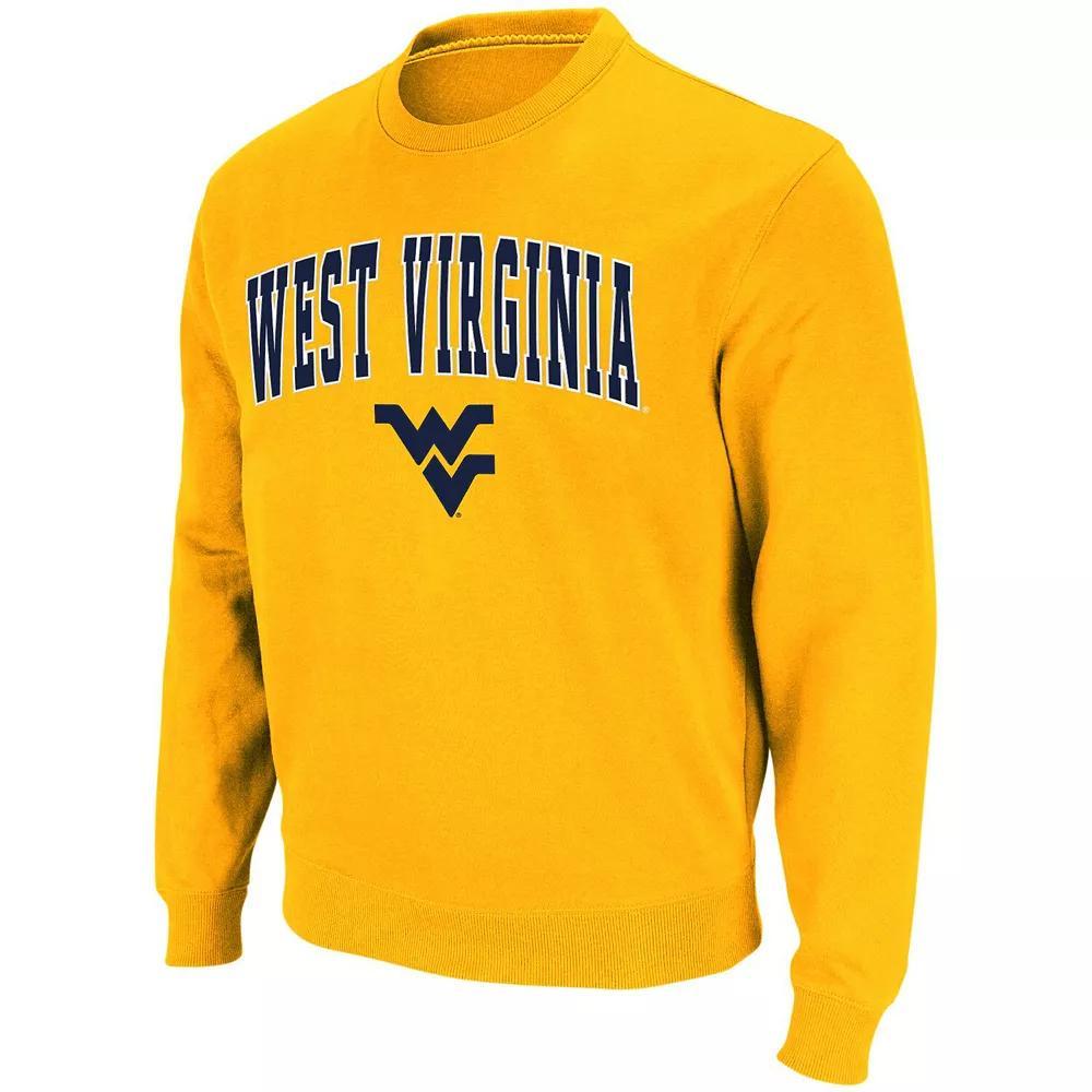 Men's Colosseum Gold West Virginia Mountaineers Arch & Logo Crew Neck Sweatshirt, Size: Large Product Image