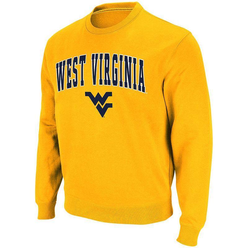 Men's Colosseum Gold West Virginia Mountaineers Arch & Logo Crew Neck Sweatshirt, Size: Large Product Image