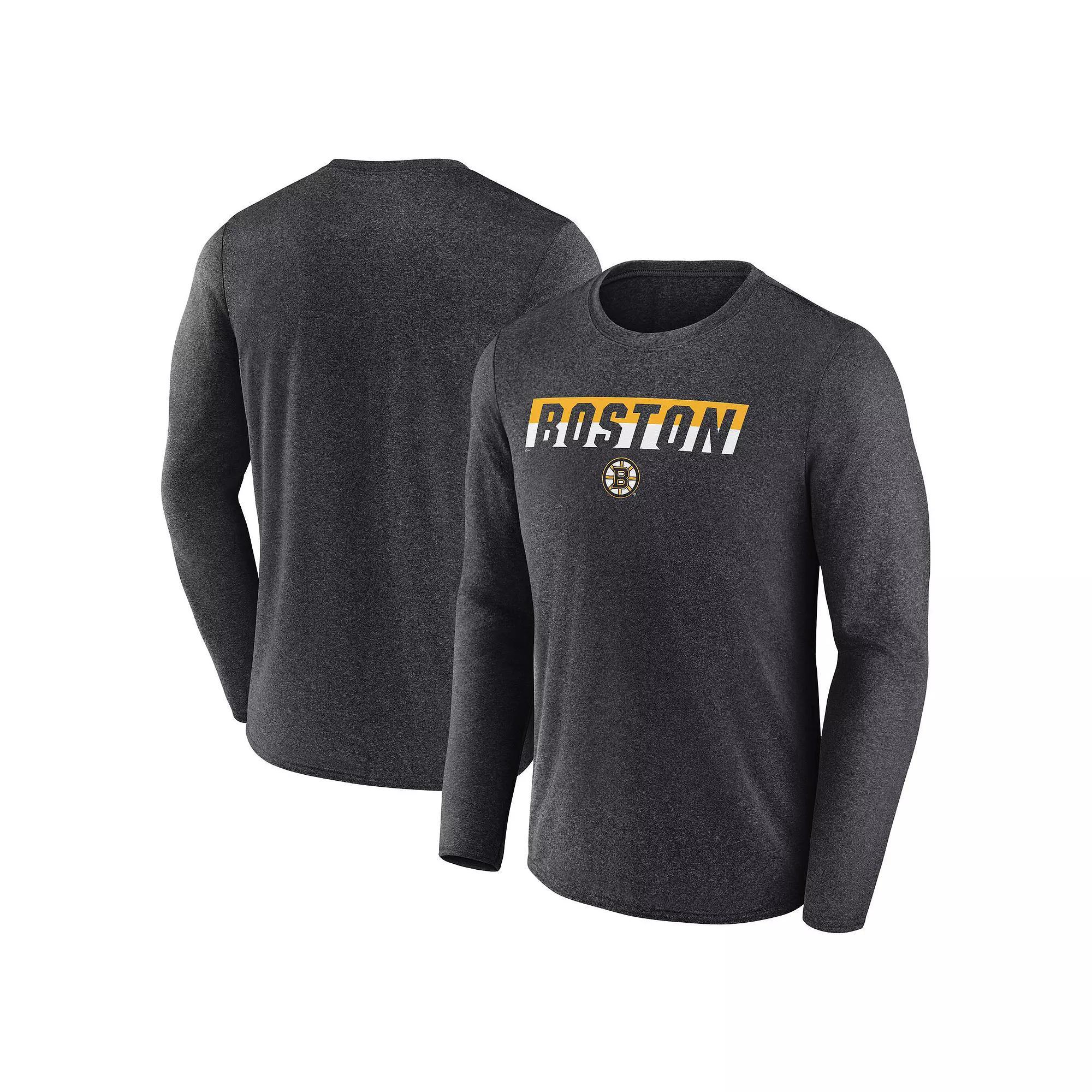 Men's Fanatics Heather Charcoal Boston Bruins Transition Long Sleeve T-Shirt, Size: Large Product Image