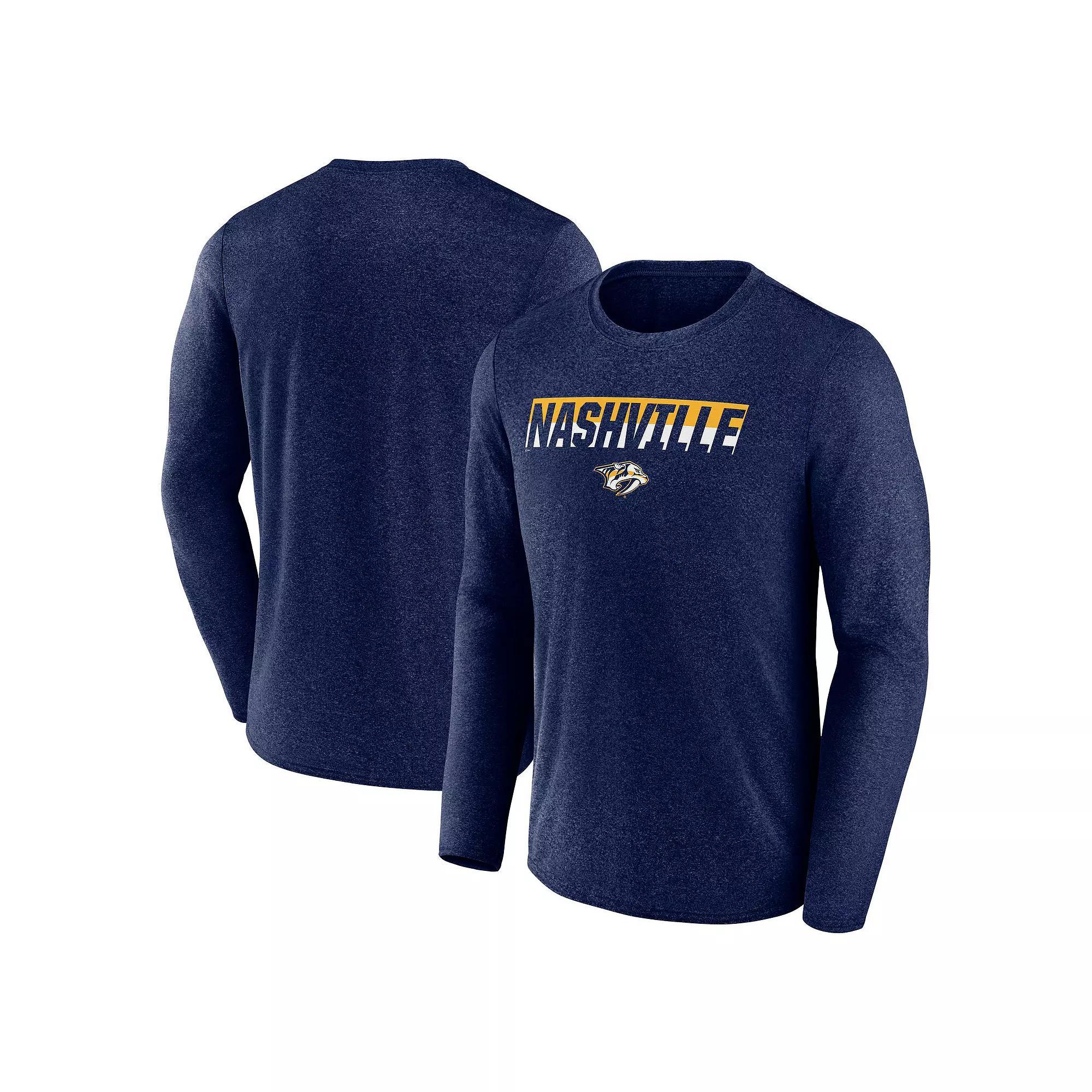 Men's Fanatics Heather Navy Nashville Predators Transition Long Sleeve T-Shirt, Size: Small, Pdt Blue Product Image