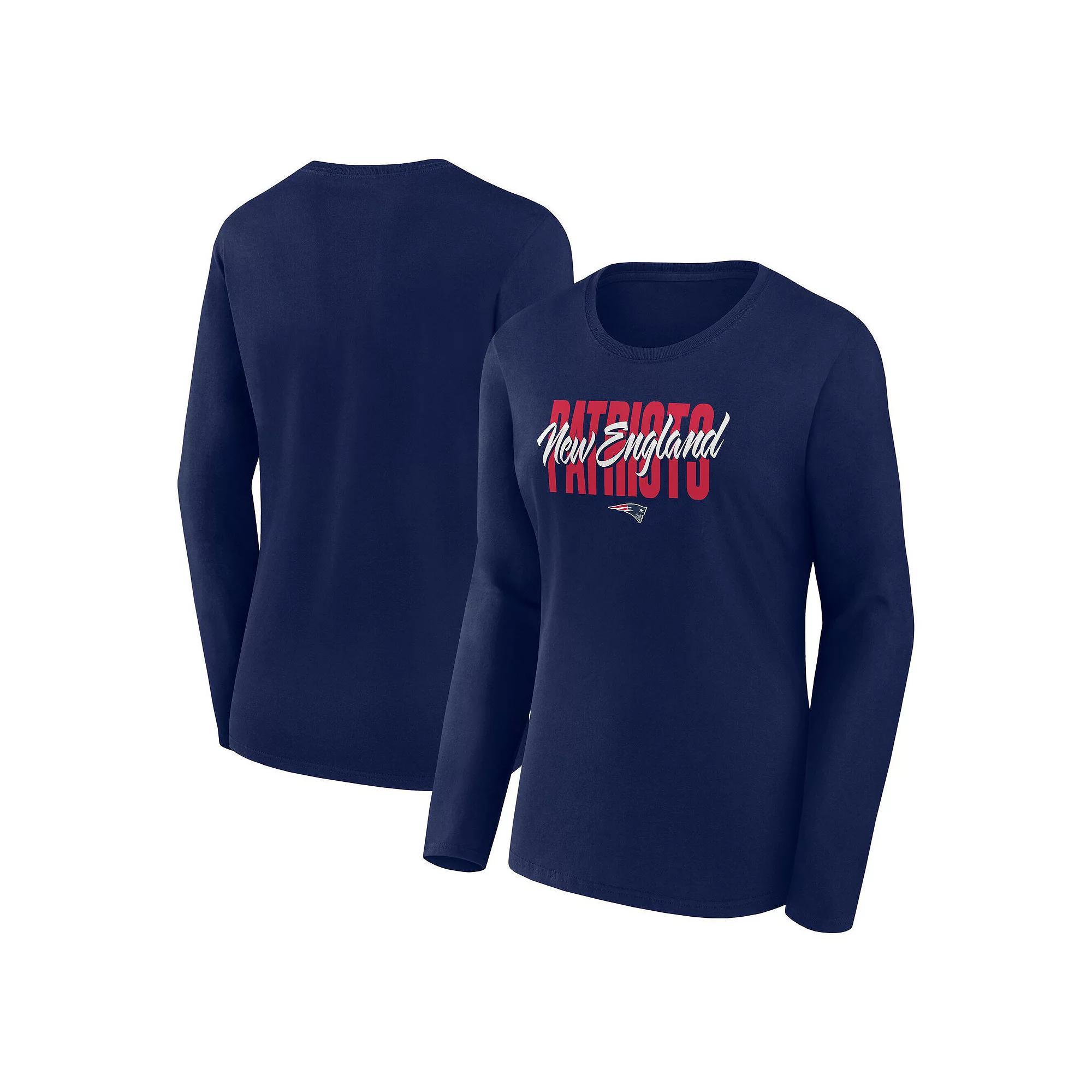 Women's Navy New England Patriots Grip Long Sleeve T-Shirt, Size: XL, Blue Product Image