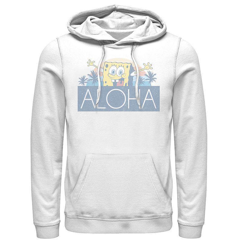 Men's Spongebob Squarepants Aloha Faded Portrait Logo Panel Hoodie, Size: Large, White Product Image