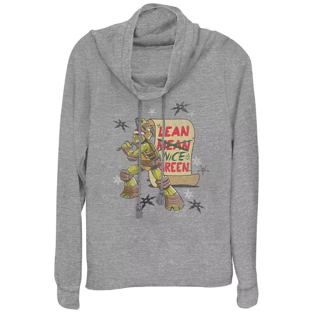 Women's Nickelodeon Teenage Mutant Ninja Turtles Michelangelo Lean Nice Green Cowlneck Graphic Lightweight Long Sleeve, Size: Small, Gray Grey Product Image