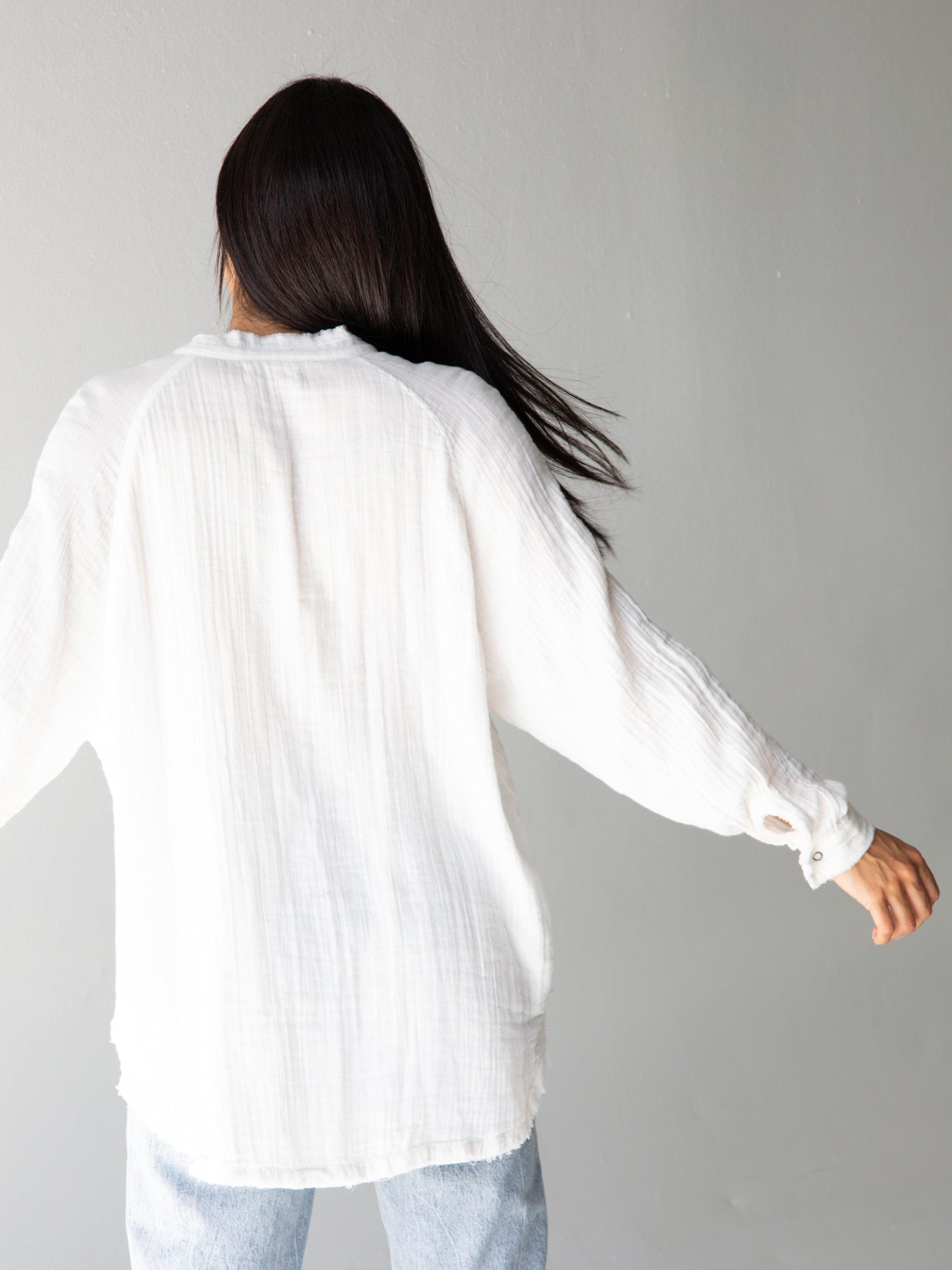 Laid Back Cotton Button Down Top - White Product Image