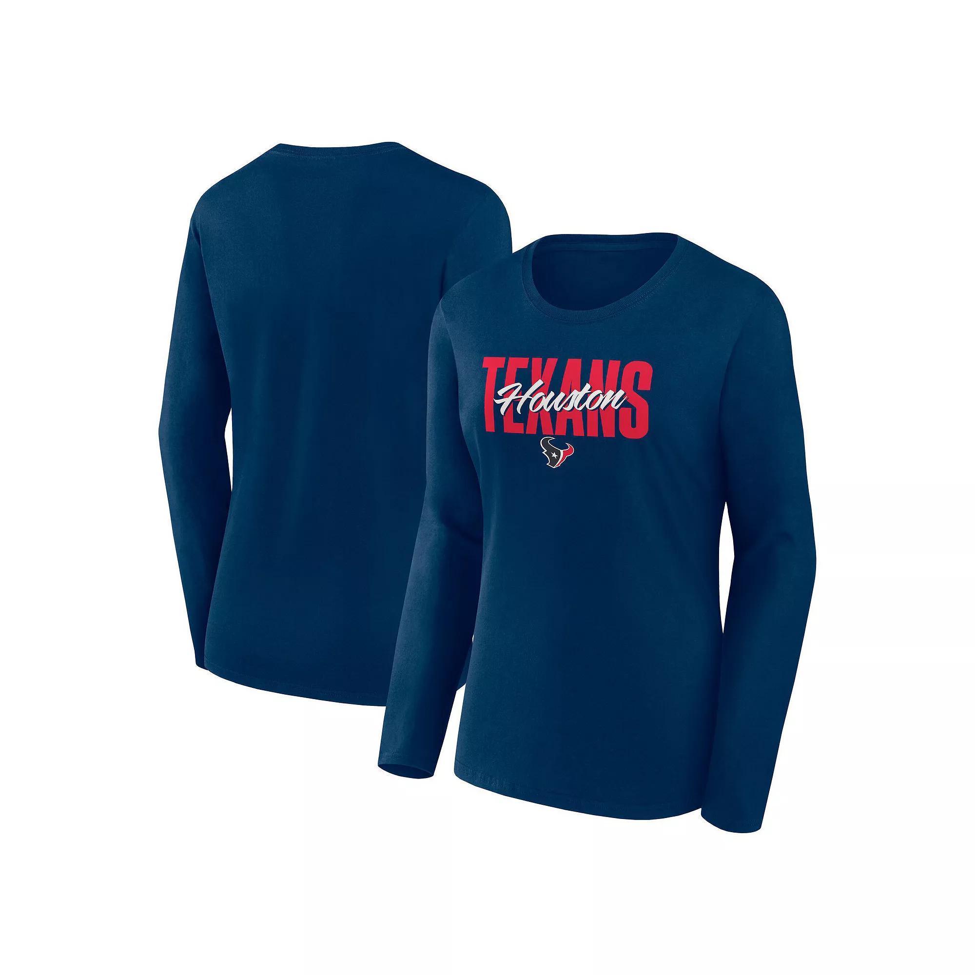 Women's Navy Houston Texans Grip Long Sleeve T-Shirt, Size: XL, Blue Product Image