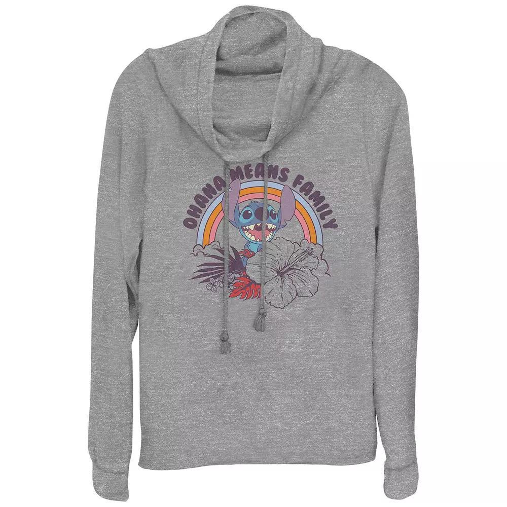 Disney's Lilo & Stitch Ohana Means Family Rainbow Women's Cowlneck Graphic Lightweight Long Sleeve, Size: Small, Gray Grey Product Image