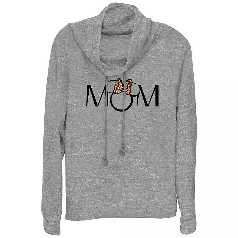 Disney's Minnie Mouse Mom Leopard Print Bow Women's Cowlneck Graphic Lightweight Long Sleeve, Size: XXL, Gray Grey Product Image
