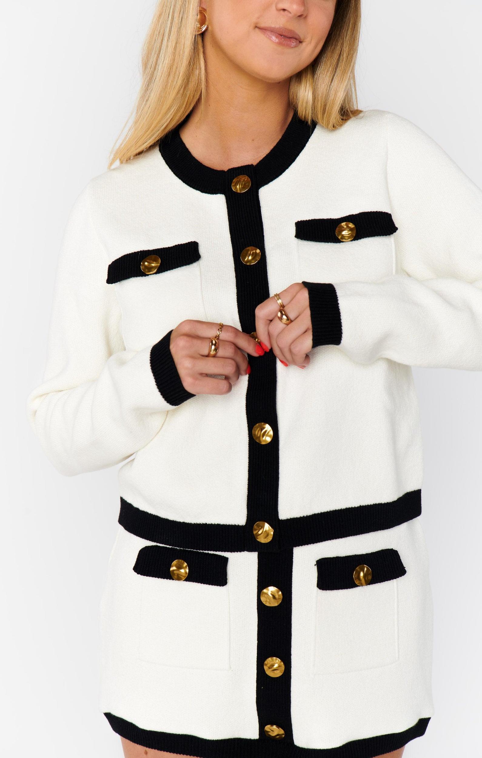 Kit Cardi ~ Cream and Black Knit Product Image