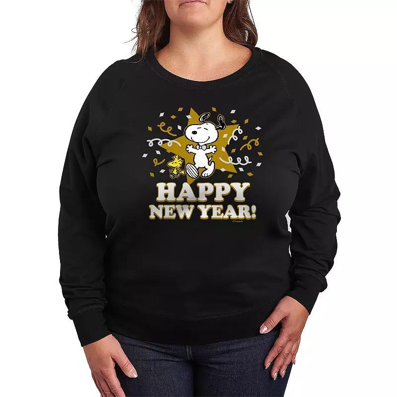 Plus Size Peanuts Snoopy Happy New Year French Terry Long Sleeve Tee, Women's, Size: 4XL, Black Product Image