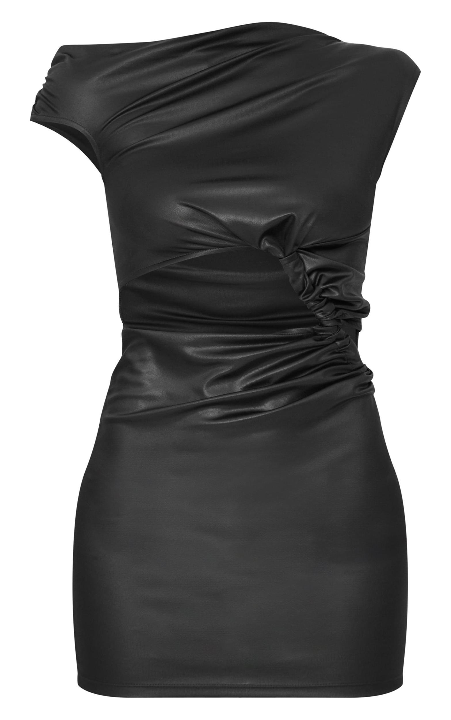 Black Foil Cut Out Twist Mini Dress Product Image