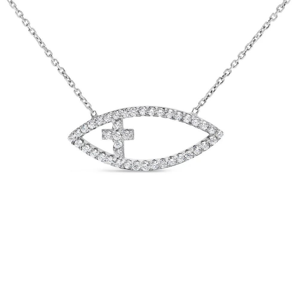 Haus of Brilliance Sterling Silver 1/2 Carat T.W. Diamond Cross & Evil Eye Pendant Necklace, Womens Product Image