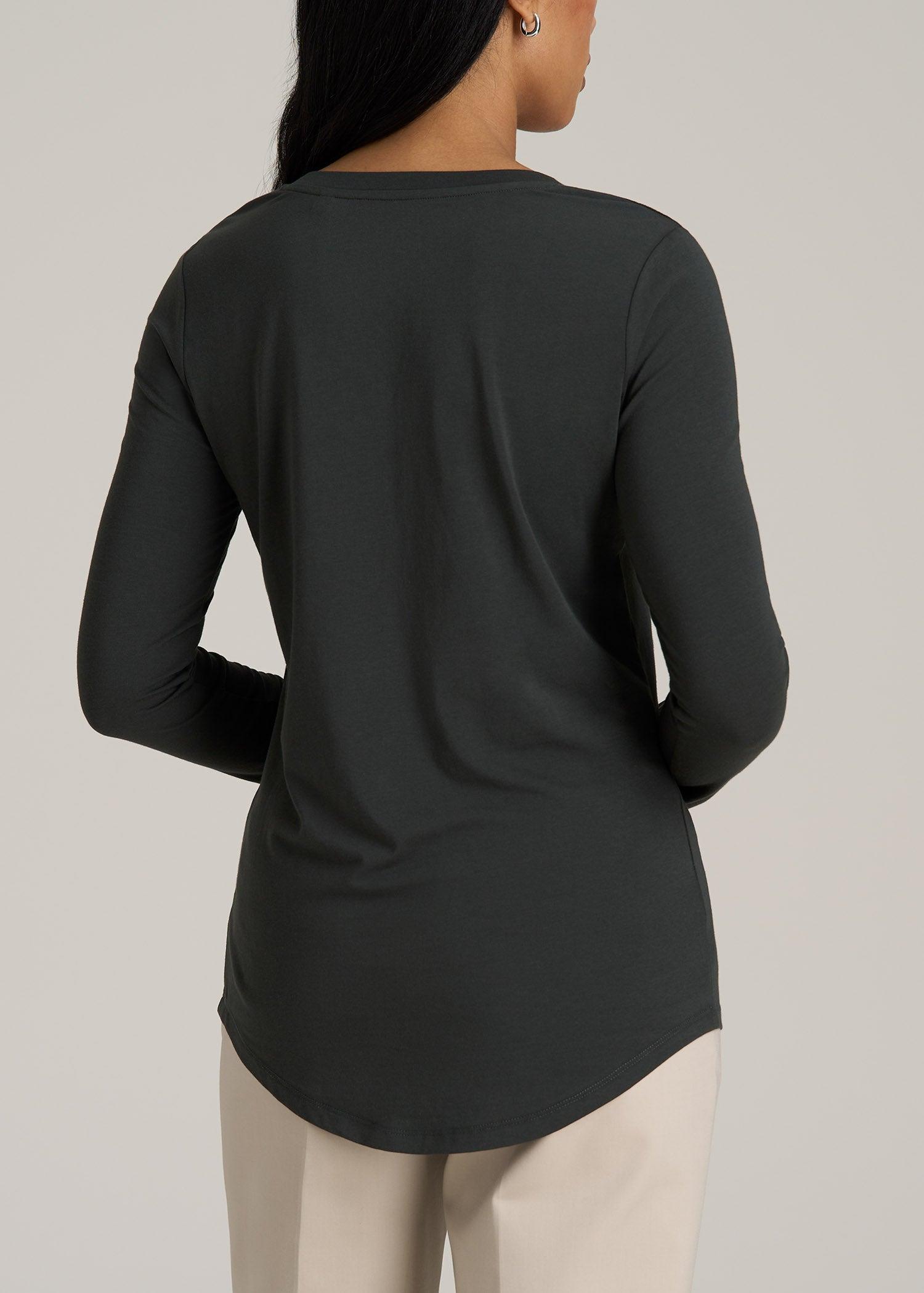 Long Sleeve Scoop V-Neck Tee Shirt for Tall Women in Pine Grove Product Image
